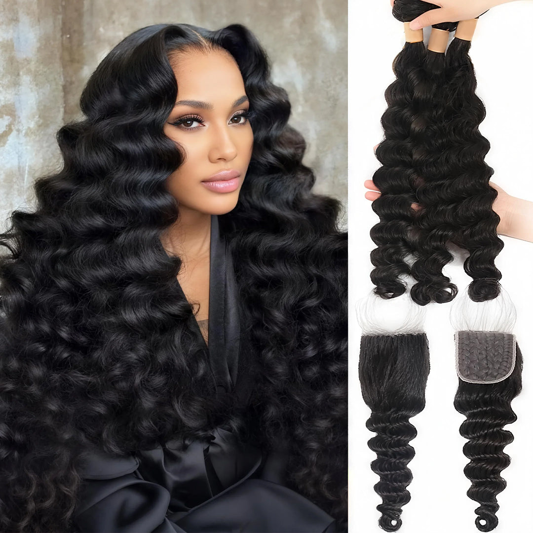 Zlike Loose Deep Virgin Hair Bundles with Lace Frontal Natural Color 100% Human Hair