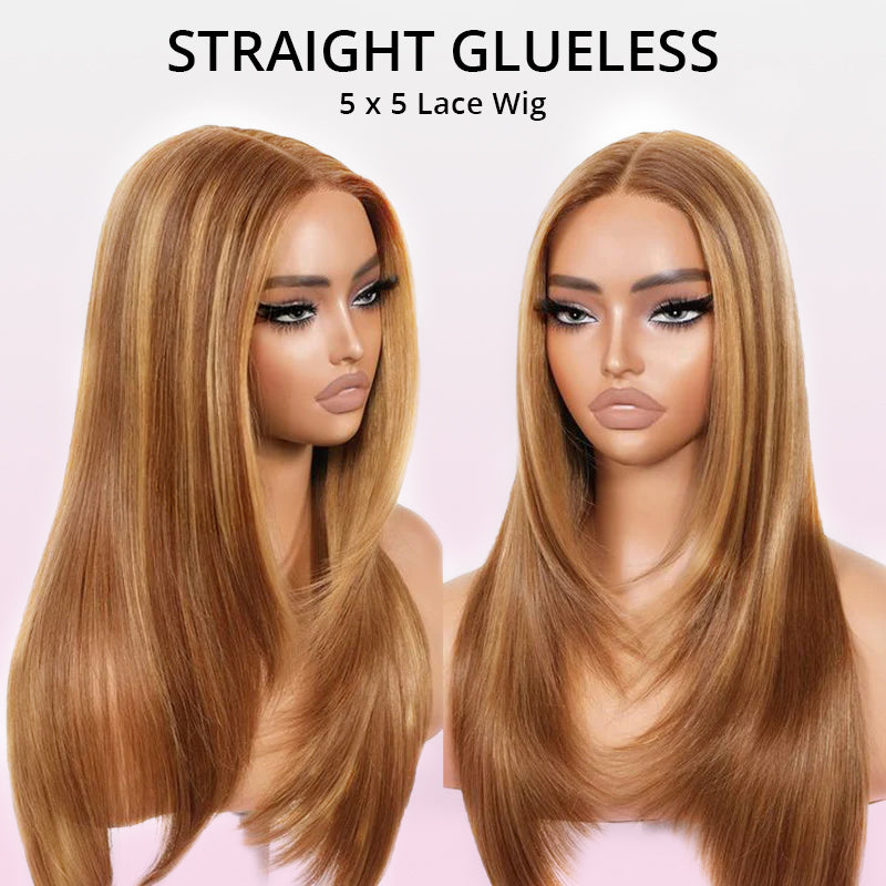 Flash Sale | Honey Blonde Highlight Transparent Lace Front Straight Wigs Long Natural Wave Wigs 100% Human Hair