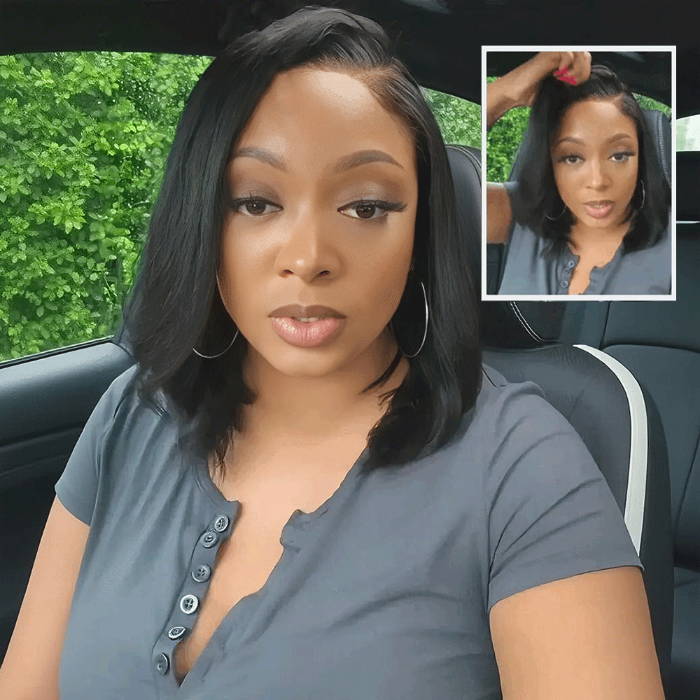 Zlike Yaki Straight Bob Pre Cut Lace Closure Wigs Human Hair Put On and Go Glueless wigs