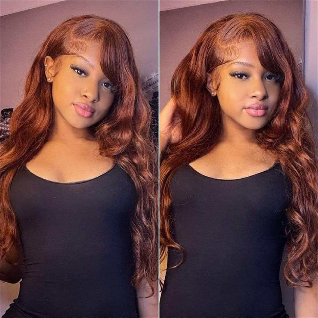 #33 Reddish Brown Colored Body Wave 180% Density 13x4 Lace Front Human Hair Wig With Baby Hair