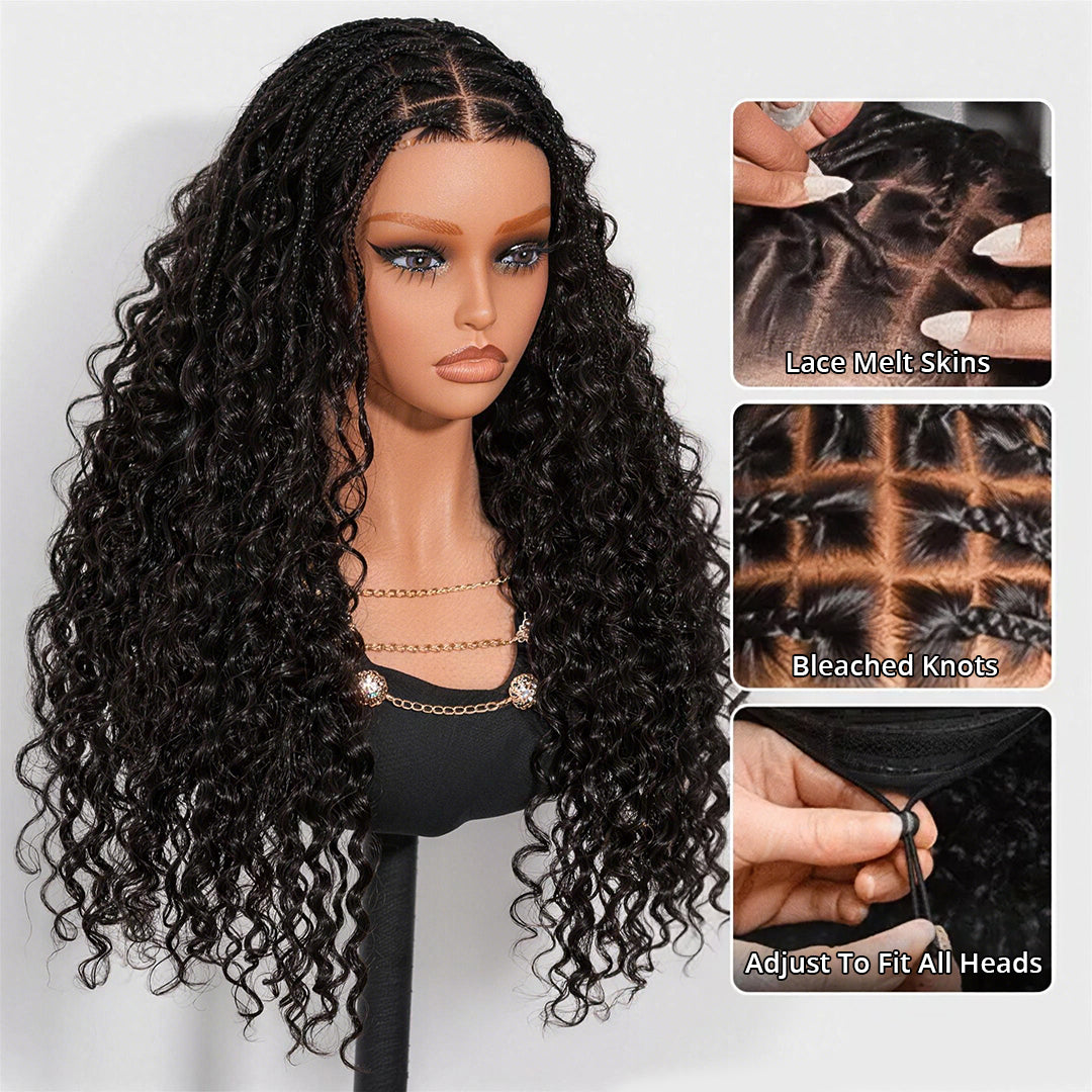 Zlike Boho Braids Water Wave Glueless Closure Lace with Braided Top Human Hair Wigs Pre-Cut Lace