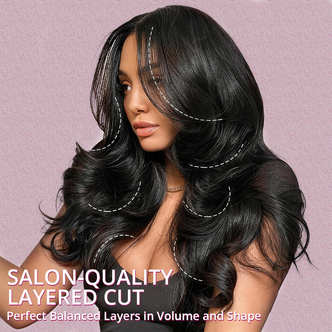 Zlike Butterfly Haircuts Layered Cut Loose Wave Wigs Pre-styled Human Hair Glueless Wigs With Drawstring