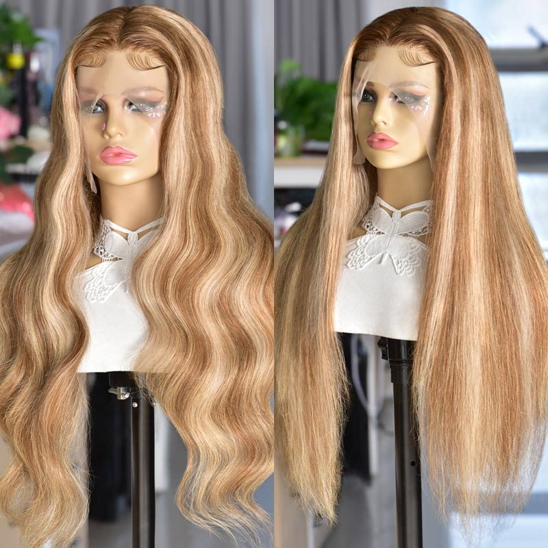 Balayage Honey Blonde Highlights #P27/613 Body Wave/Silky Straight Lace Front Wigs