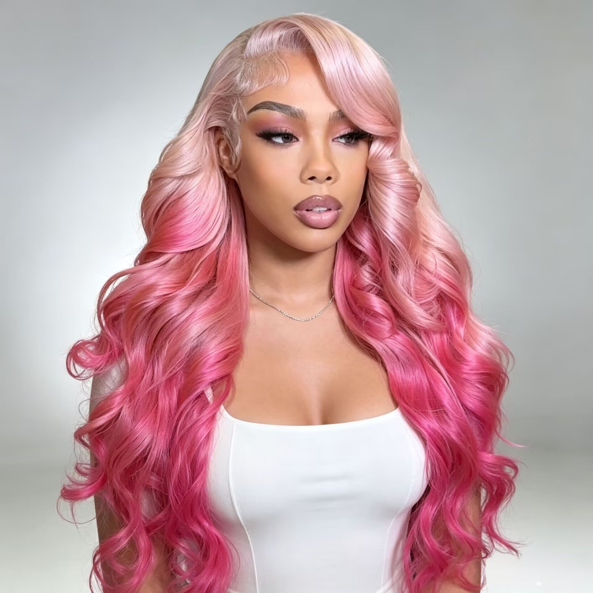 Zlike Ombre Purple Pink Blue 3D Body Wave Lace Frontal Wig 13x4 Transparent Lace Human Hair Wig