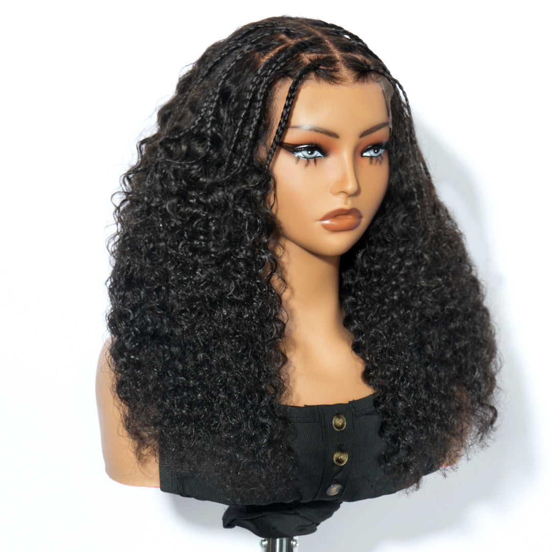 Zlike Boho Braids Water Wave Glueless Closure Lace with Braided Top Human Hair Wigs Pre-Cut Lace