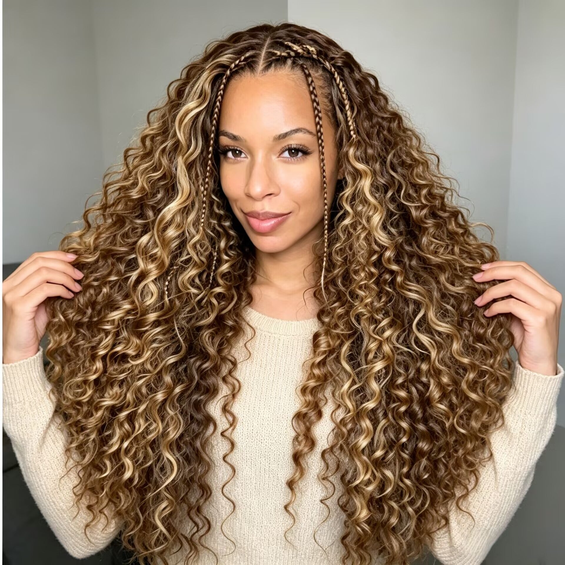 Zlike Highlight Glueless Long Loose Curls with Braided Parting 7x5 & 13x4 Transparent Lace Front Wig