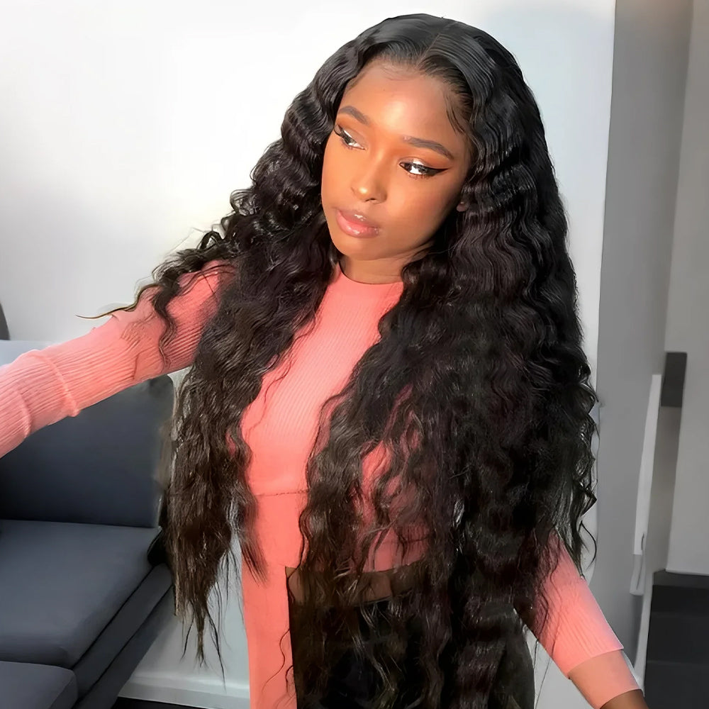 Zlike Luxury Bouncy Crimped Wave Long Hair Wigs 300% Density 100% Human Hair Lace Front Wigs For Women