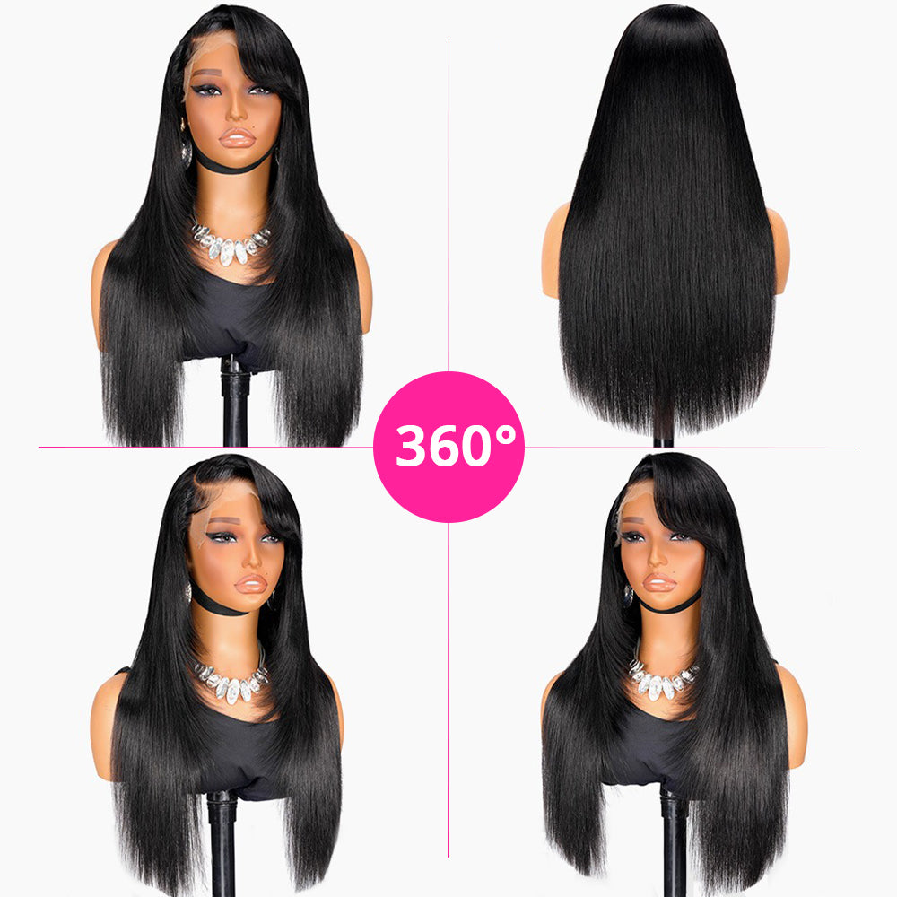 Zlike Y2k Layered Cut Straight Wigs 100% Human Hair Lace Closure Wigs With Side Bangs