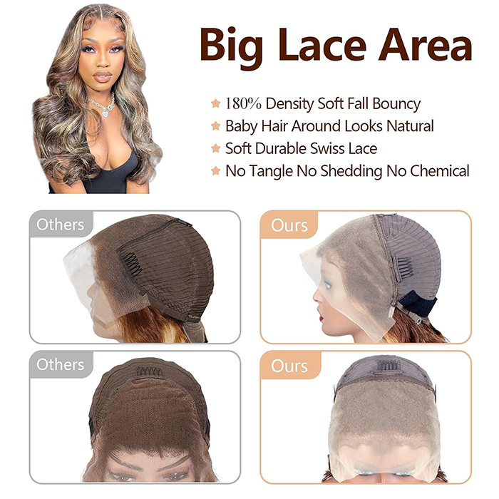 Zlike Black Roots Body Wave 4/27 Ombre Highlight Transparent Lace Frontal Human Hair Wigs