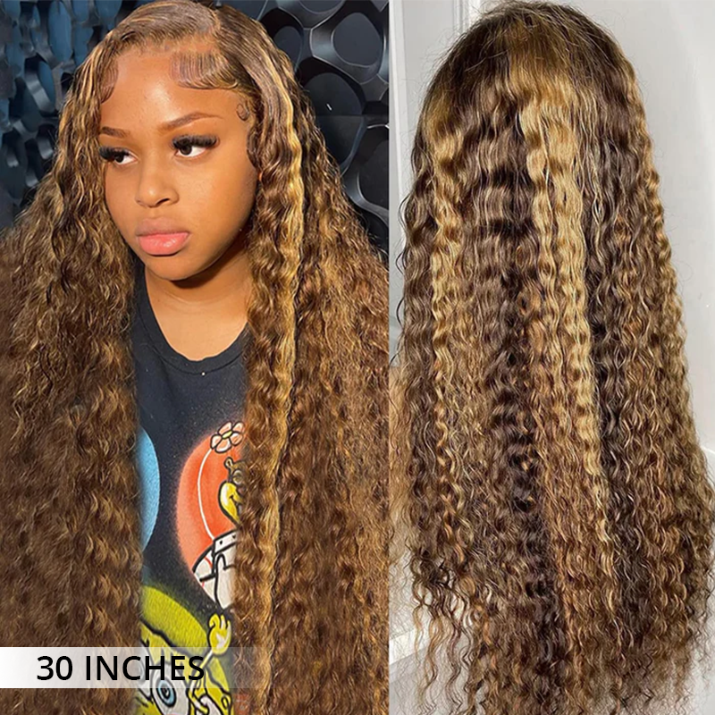 [ ZLIKE Amazon Clearance ] Highlight P4/27 Water Wave Human Hair Wigs Pre Plucked Lace Front Wig With Baby Hair For Women
