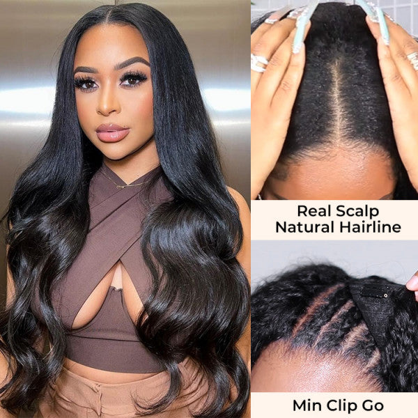 $129 = 2 Wigs | 10Inch Glueless Pre Cut Yaki Straight Bob 5X5 Lace Closure Wig + U Part Glueless Wear & Go Body Wave Wig