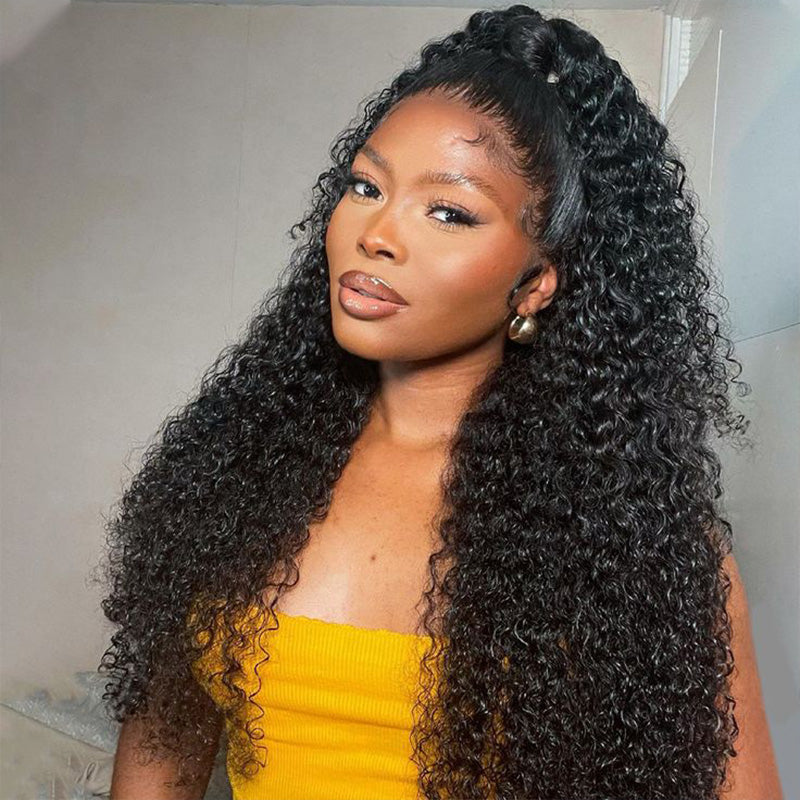 Zlike Pull Go Kinky Curly Natural Black 13x6 Pre Cut Lace Front Wigs Human Hair Pull To Wear Wigs