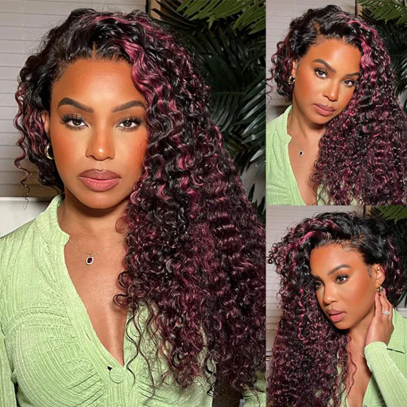 Clearance Sale | 99J Burgundy Kinky Curly Wigs Transparent Lace Front Virgin Human Hair Wigs