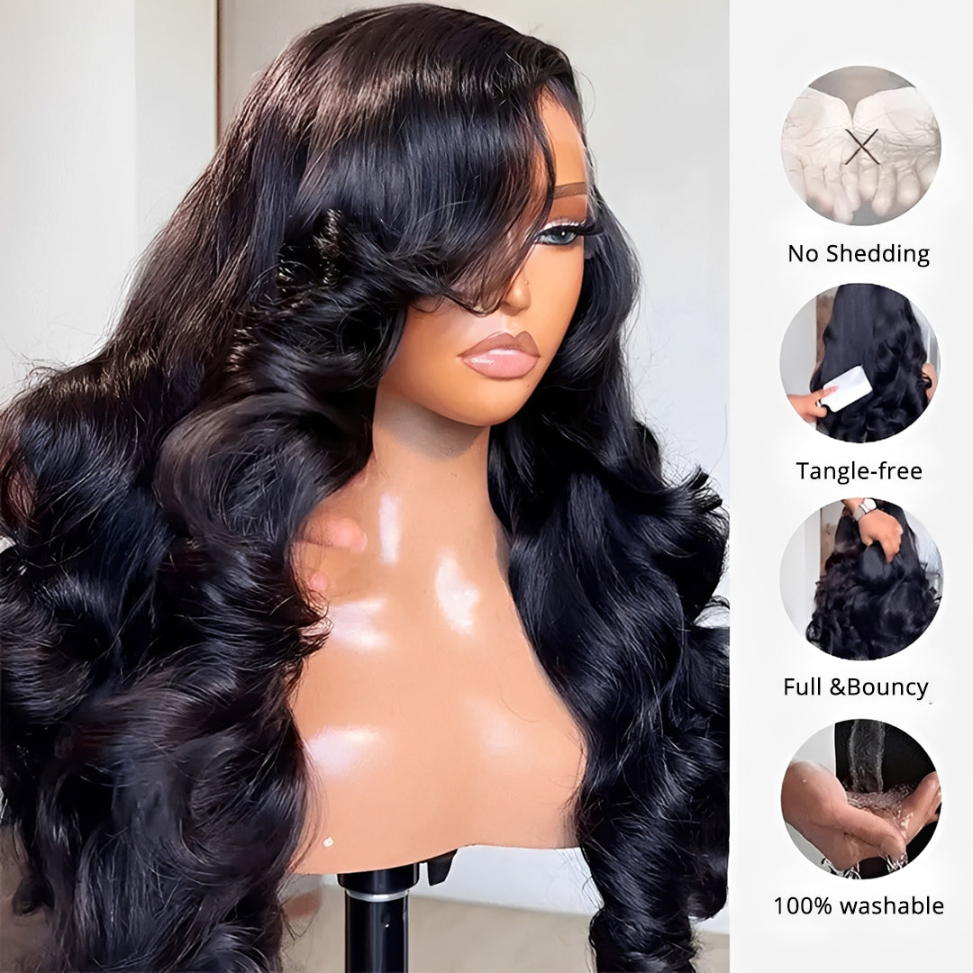 Zlike 300% High Density Body Wave Human Hair Wigs 13x6 Lace Front Glueless Wig Pre-Cut Lace With Drawstring Natural Color