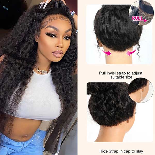 24"=$168 Water Wave Invisi-Strap 360 Lace Frontal Wigs Bleached Knots Pre Cut Human Hair Wigs