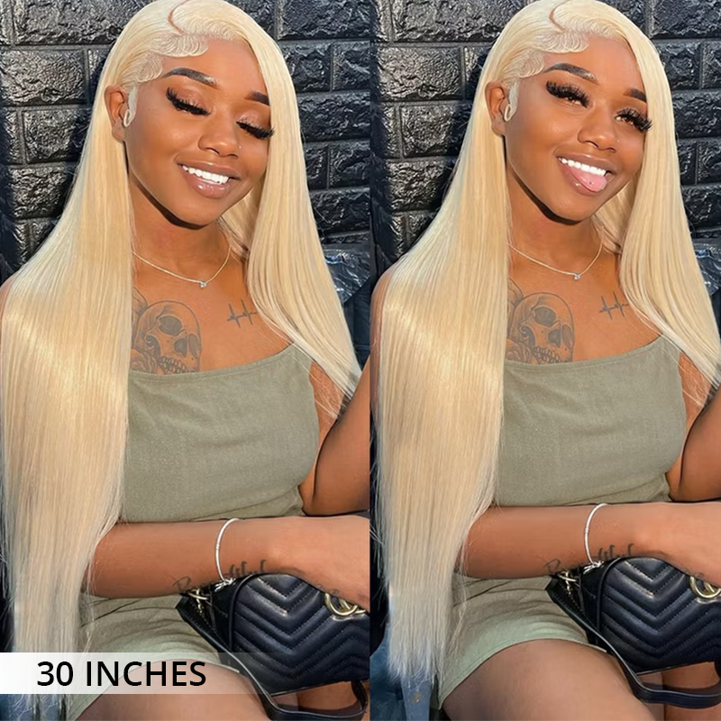 Zlike 300% Density Long Straight Lace Front Wigs #613 Blonde Wigs 100% Human Hair Transparent Lace Front Wigs
