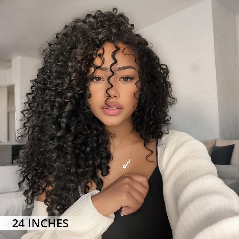 Zlike Super Bouncy Spiral Loose Curls Wigs 300% Density Human Hair Transparent Lace Front Wigs