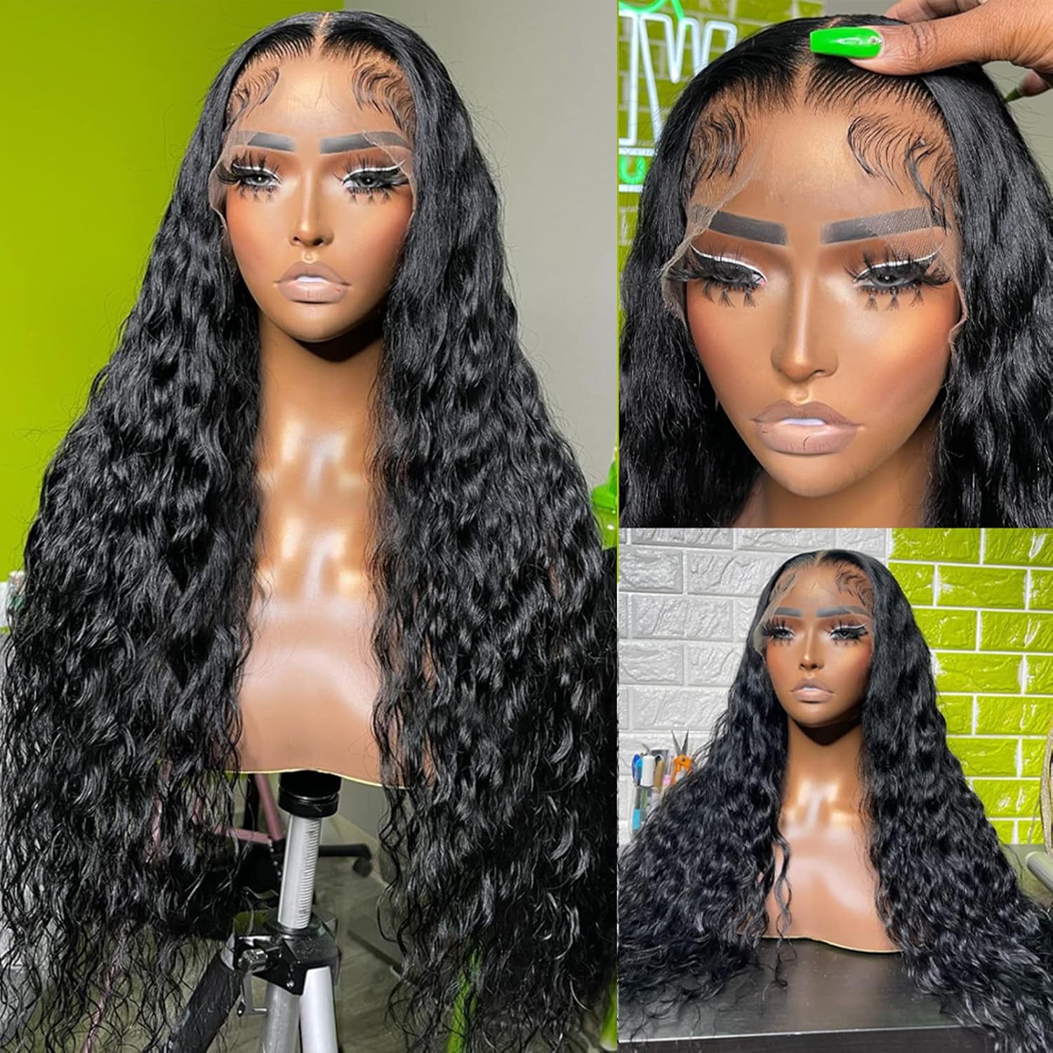 [ ZLIKE Amazon Clearance ] Pre Bleached Water Wave 13x6 Transparent Lace Front Wig Natural Color Human Hair Wigs High Density