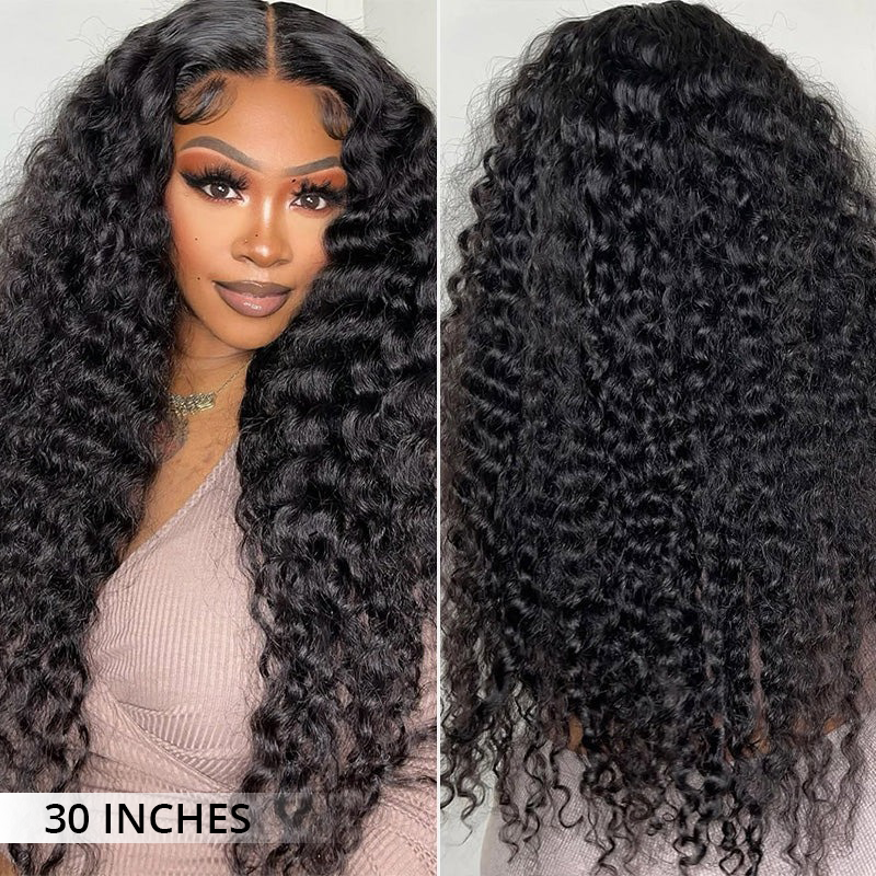 300% Density Deep Curly Transparent Lace Front Wigs Thick Fluffy Virgin Human Hair Wigs