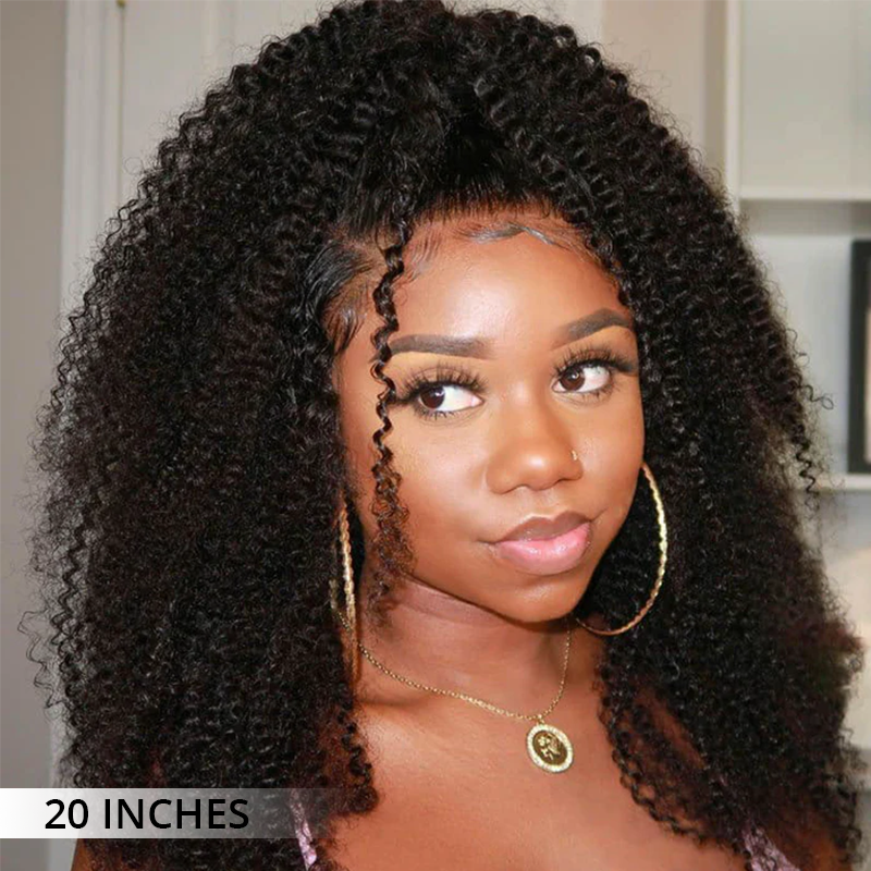 Thick Fluffy Human Hair Lace Closure Wigs Afro Curly Transparent Lace Wig For Black Women