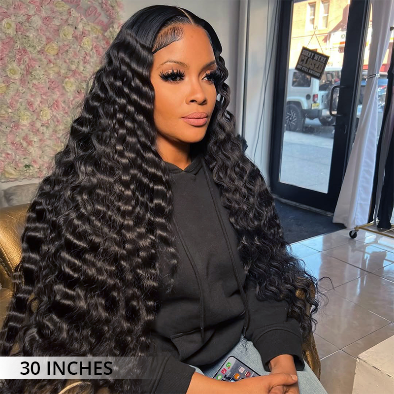 Luxury Bouncy Loose Deep Lace Front Wigs 300% Density Super Double Drawn Virgin Human Hair Wigs Transparent Lace