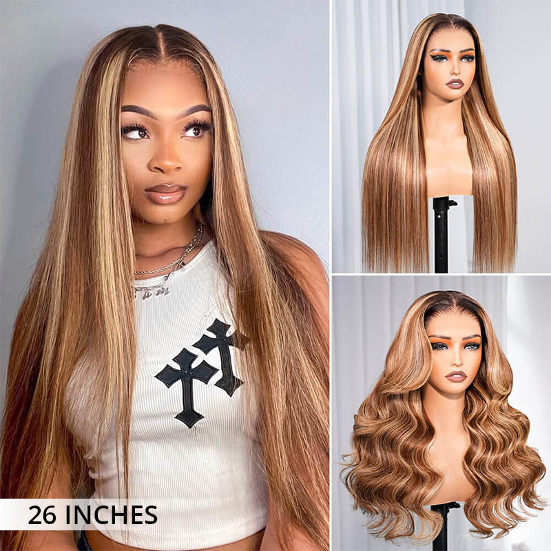 Zlike Pull Go 13x6 Pre Cut Lace Front Wigs Highlight Honey Blonde Glueless Wigs Body Wave With Drawstring 100% Human Hair Wigs