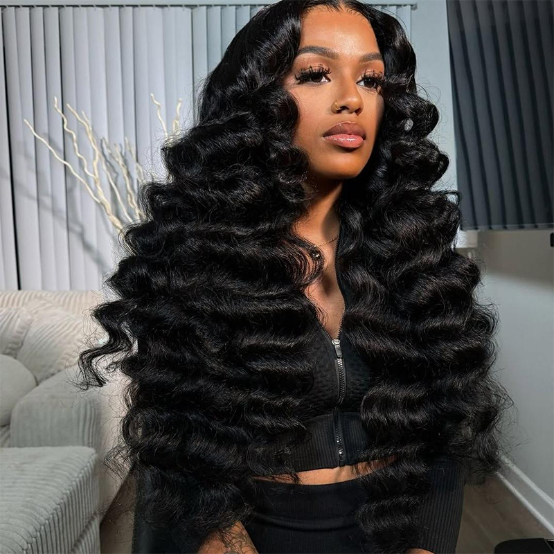 300% Density Luxury Custom Wigs Bouncy Wavy Lace Wig Super Double Drawn Virgin Human Hair Transparent Lace Front Wigs Pre Plucked Hairline