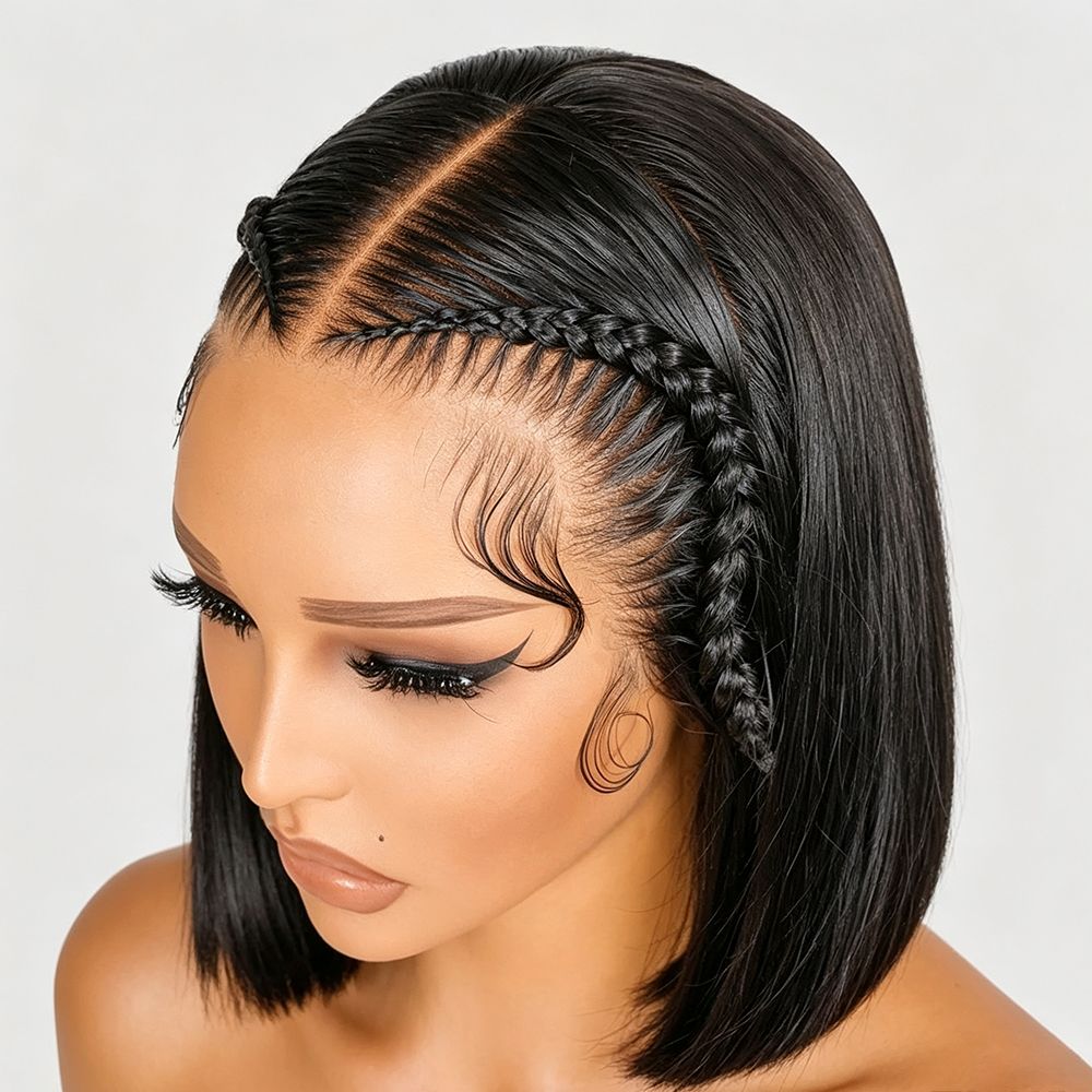 Zlike Ready To Go Straight Blunt Cut Bob Wigs 13x4 Front Wigs With Braids in Front