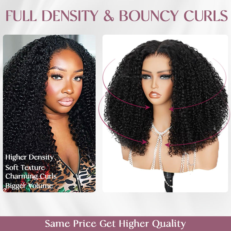 Thick Fluffy Human Hair Lace Closure Wigs Afro Curly Transparent Lace Wig For Black Women