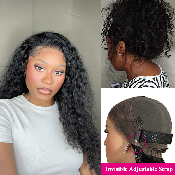 24"=138 Human Hair 360 Lace Frontal Wigs Invisi-Band Glueless Water Wave Pre Cut Lace Wig