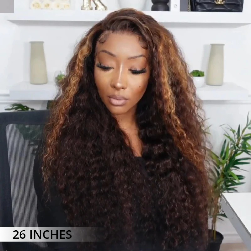 Zlike 300% Density Bold Bounce Glueless Water Wave Highlight Blonde Color 13x4 Transparent Lace Front Wigs