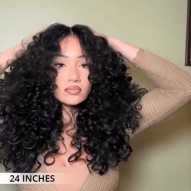 Zlike 300% Density Bouncy Loose Curl Glueless 7x5 Closure Pre-Cut Lace Curly Wigs Human Hair Breathable Cap Wigs For Women