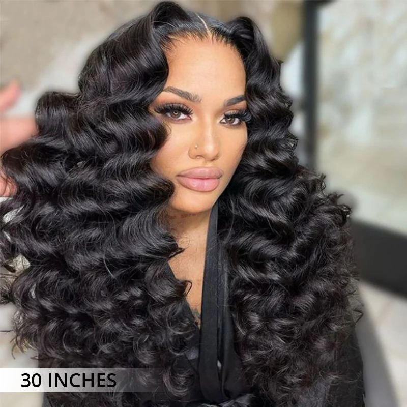 300% Density Luxury Custom Wigs Bouncy Wavy Lace Wig Super Double Drawn Virgin Human Hair Transparent Lace Front Wigs Pre Plucked Hairline