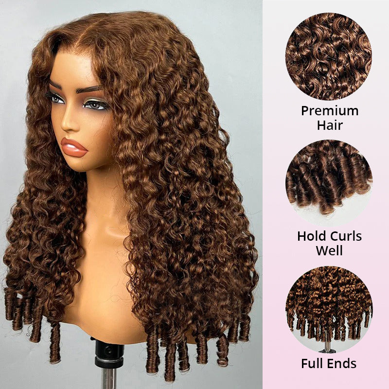 Zlike #4 Chocolate Brown 13x4 Lace Front Burmese Curly 100% Human Hair Wigs With Pre Plucked Hairline & Bleached Knots