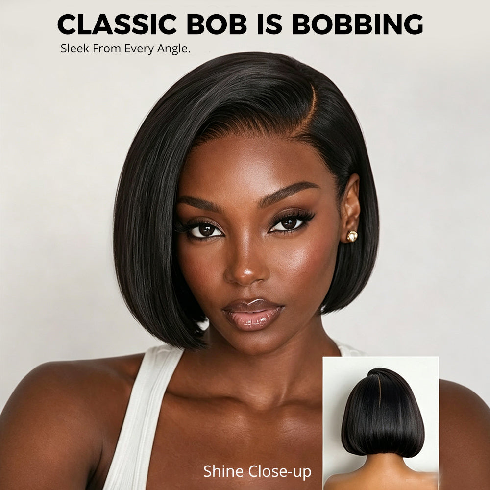 Zlike 180% Density Sleek Short Bob Wigs Pre-Cut Transparent Lace Glueless Human Hair Wigs Natural Hairline