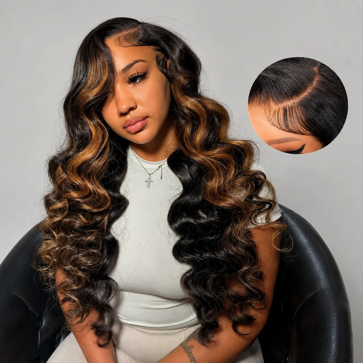 Zlike Blonde Skunk Stripe Loose Deep Drawstring Wigs 300% Density Glueless Pre-Cut Transparent Lace 100% Human Hair