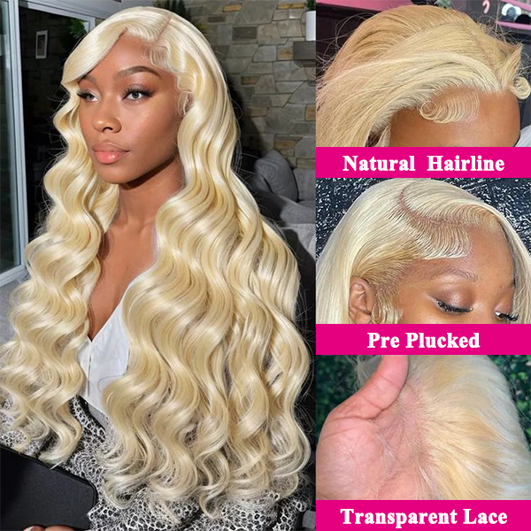 Pre Plucked Body Wave Transparent Lace Front Wig 613 Blonde Human Hair Wigs Natural Hairline