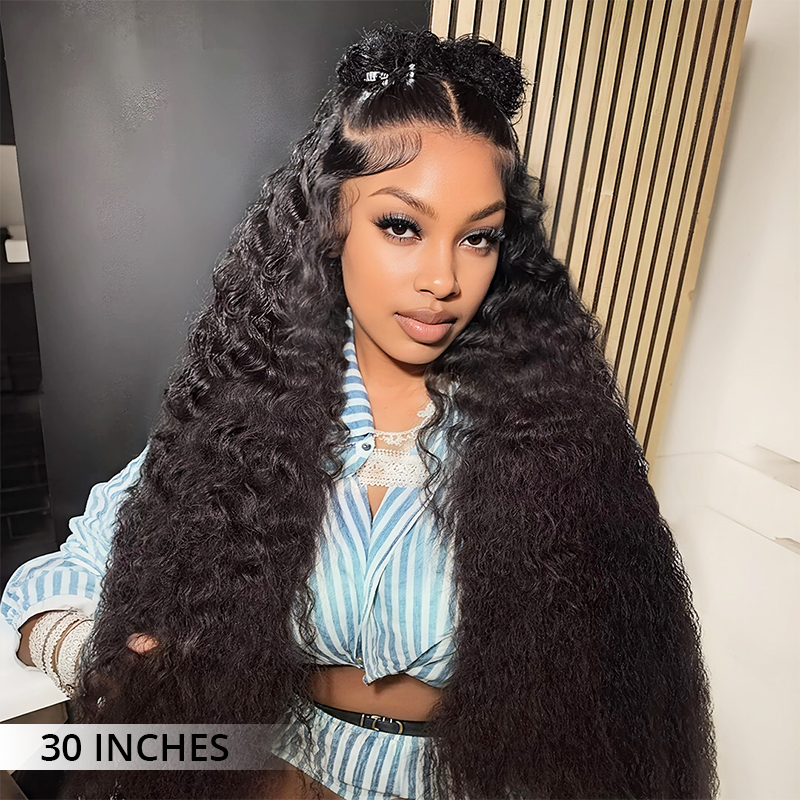 Zlike 300% Density Jerry Curly Wigs 100% Human Hair Transparent Lace Front Wigs Natural Black Color