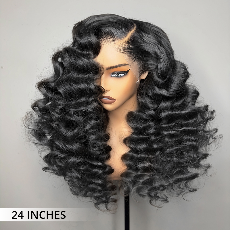 Zlike Wand Curl Chocolate Brown Wigs 300% Density Virgin Human Hair Wigs Transparent Lace Super Double Drawn With Dark Roots