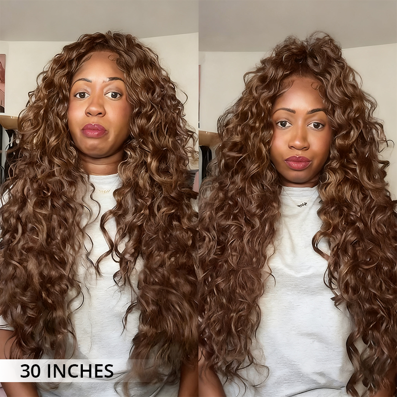 Zlike #4 Chocolate Brown Color 300% High Density Loose Water Wave Wigs 100% Human Hair Wigs For Women