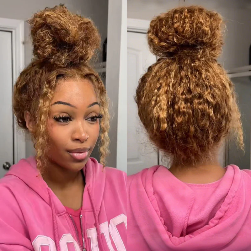 Zlike Deep Wave Invisi-Band 360 Lace Frontal Wigs Highlight Honey Blonde Glueless Human Hair Wigs