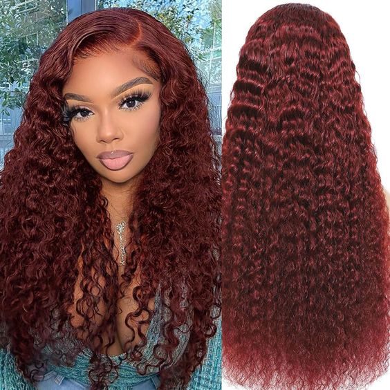 Reddish Brown 4x4 Water Wave Glueless Lace Closure Human Hair Wigs