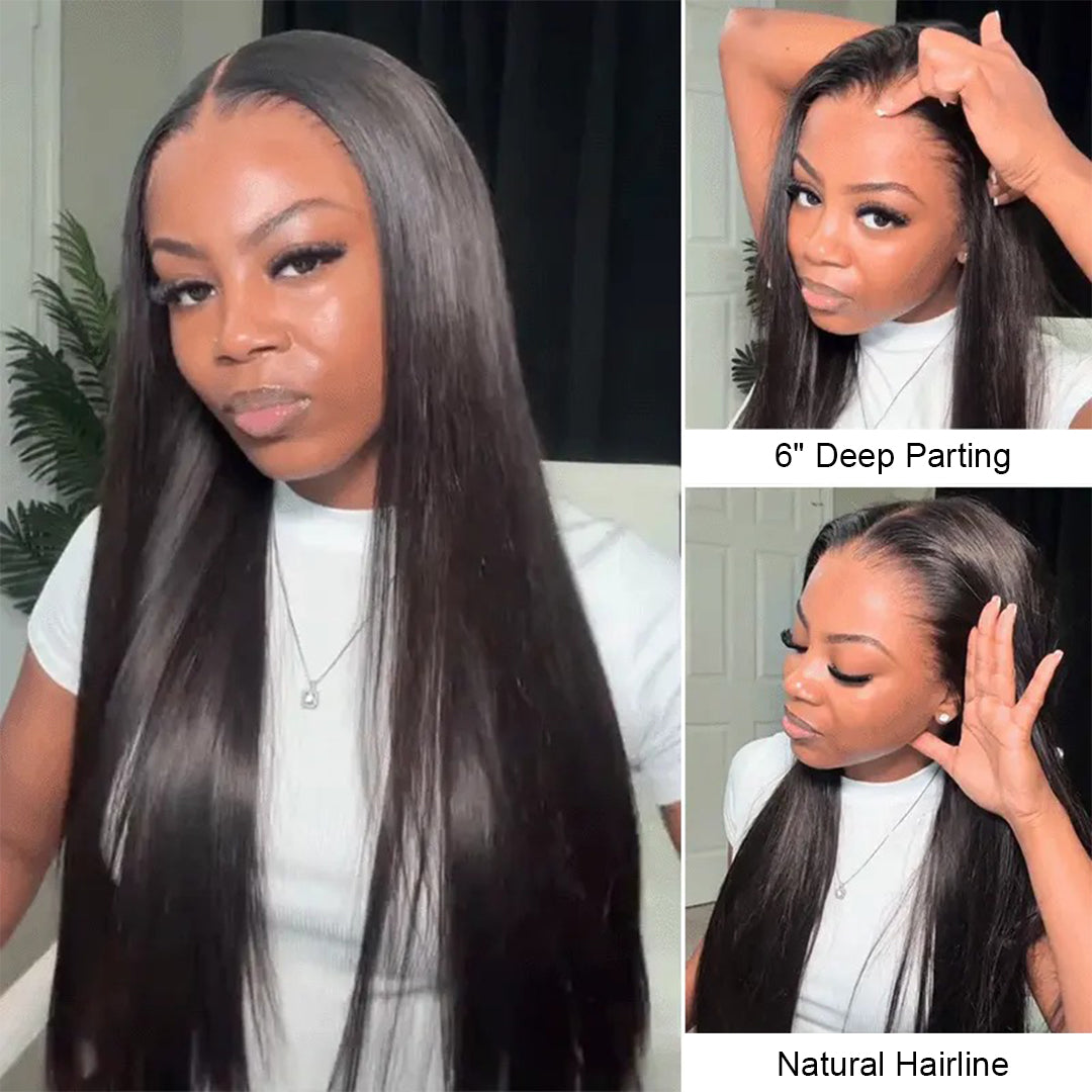 30"= $198 Straight Human Hair High Density Glueless Wigs 7×5 13×6 Lace Pre Plucked & Bleached Drawstring Wigs
