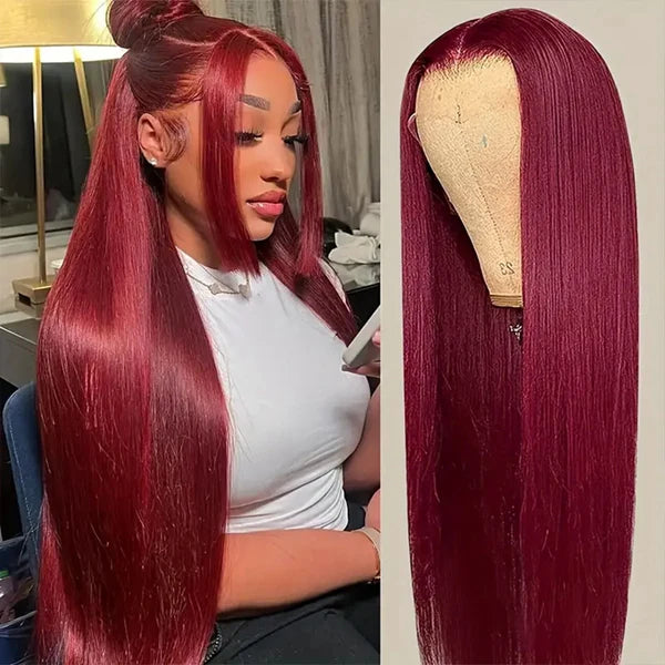 99J Straight Human Hair Wigs Red Colored Transparent Lace Front Wigs With Baby Hair-Zlike