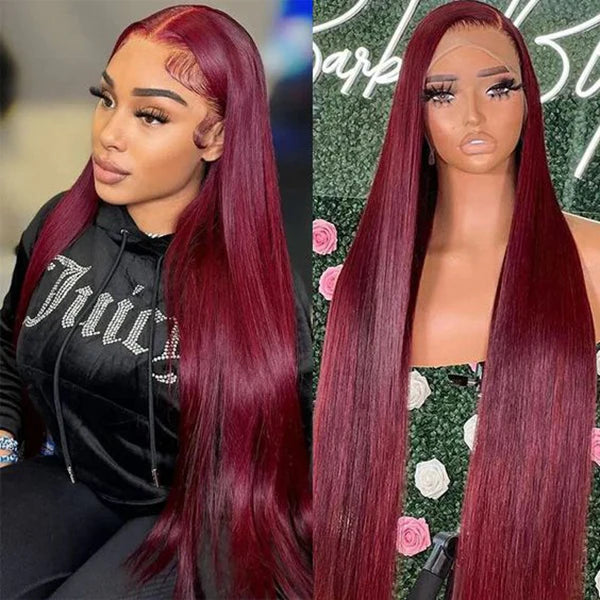99J Straight Human Hair Wigs Red Colored Transparent Lace Front Wigs With Baby Hair-Zlike