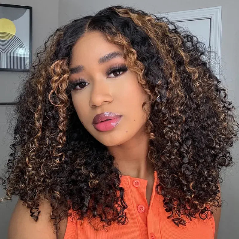 Zlike Burmese Curly Ready To Wear Highlight 7x5 Lace Closure Glueless Wigs Human Hair for Beginners With Finger Coil Ends Pre Cut Lace