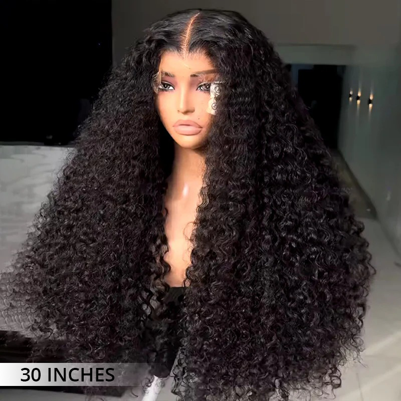 Luxury custom curly lace front wig made from virgin human hair with 300% density, transparent lace and soft voluminous curls