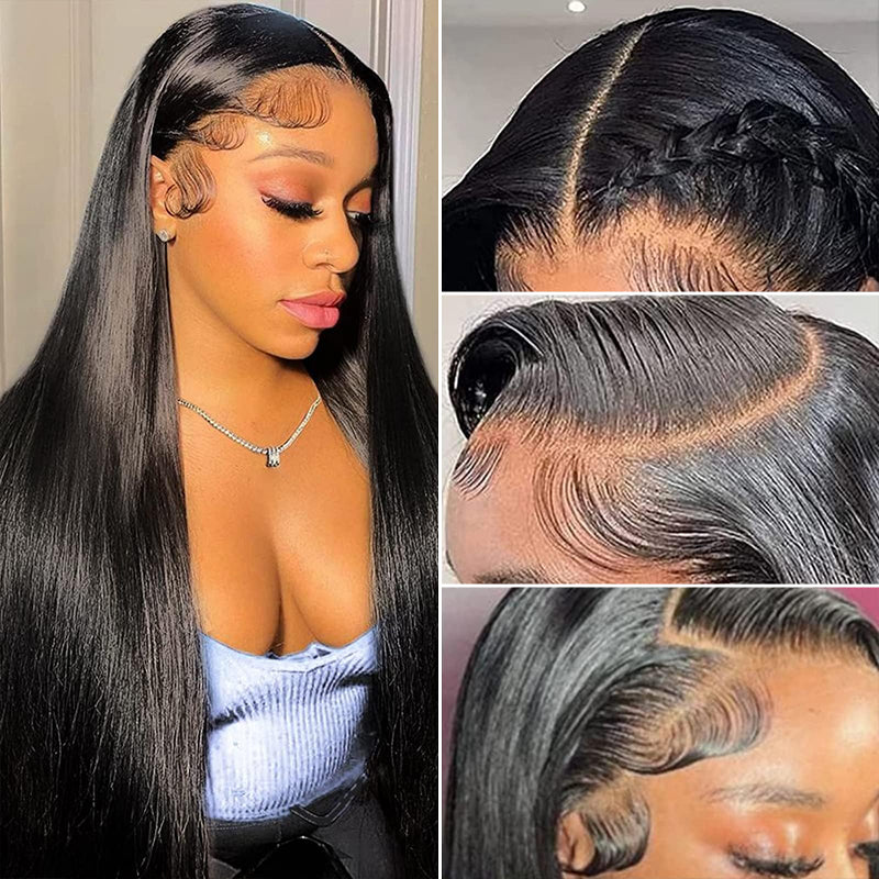 300% density straight lace front wig made from 100% human hair with transparent lace, soft silky texture, full volume and natural hairline