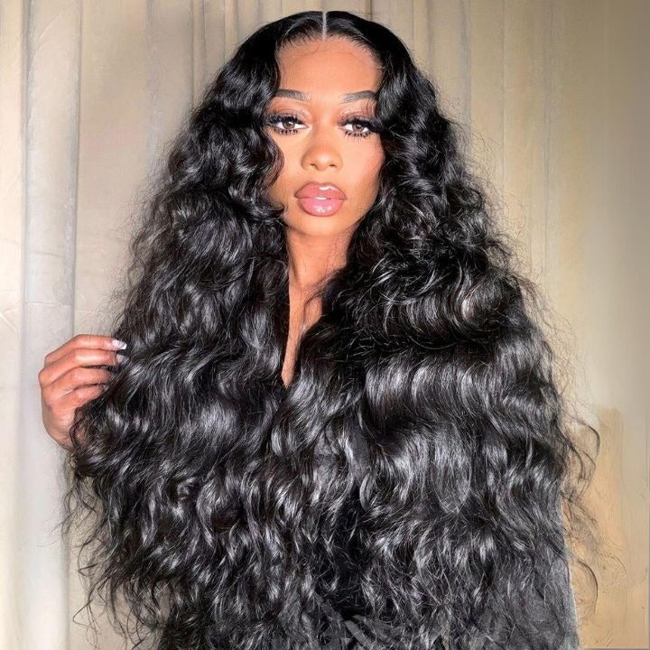 Zlike 300% density natural wave lace front human hair wig with full volume