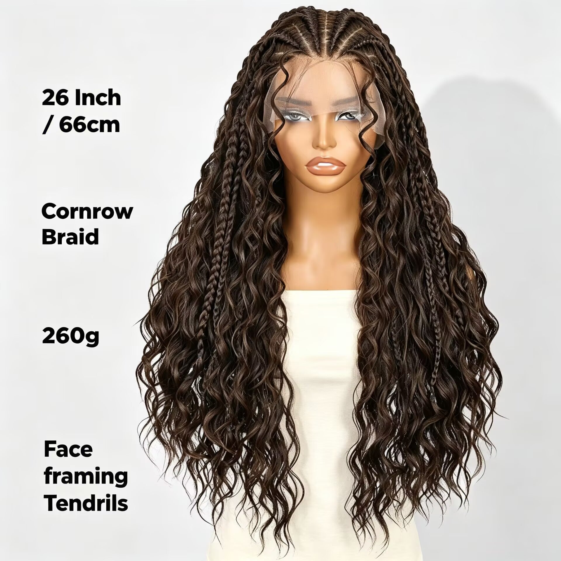 Zlike 13x6 Lace Front Cornrow Curly Boho Braids Wig with Face Framing Glueless Pre Plucked Lace Wig with Baby Hair